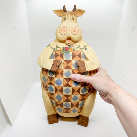 SOLD Large Country Cow Figurine Cottagecore Country Quilt Jim Shore Folk - Picture 2 of 7